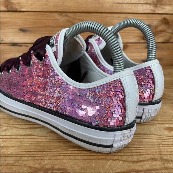 CONVERSE All Star Trainers Size UK 4 Womens Pink Sequin Glitter Lace Up Shoes - Picture 12 of 13